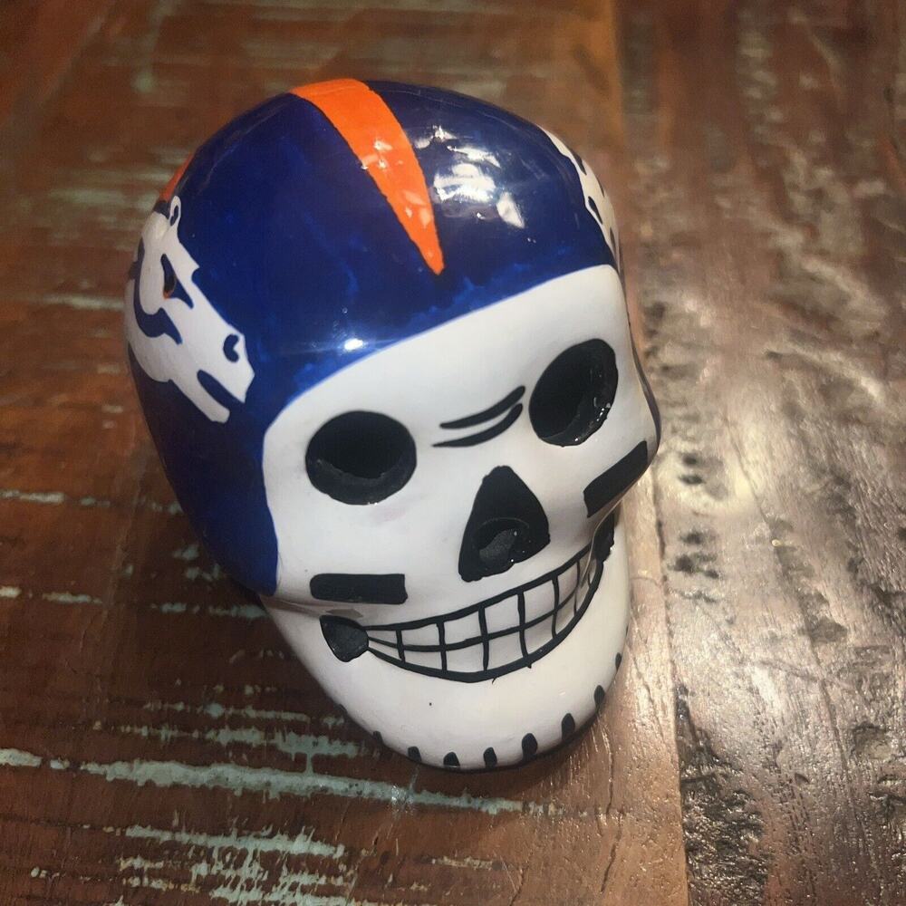Denver Broncos Day of the Dead Mini Sugar Skull Hand Painted Clay Pottery